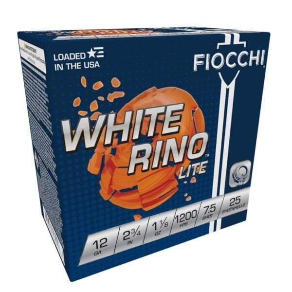 Fiocchi white rino lite shotshells 12 ga 2-3/4" 1-1/8oz 1200 fps #7. 5 25/ct