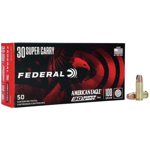 Federal american eagle handgun ammunition. 30 sc 100 gr. Fmj 1250 fps 50/ct