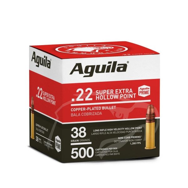 Aguila super extra high velocity rifle ammunition. 22 lr 38 gr cphp 1280 fps 500/ct