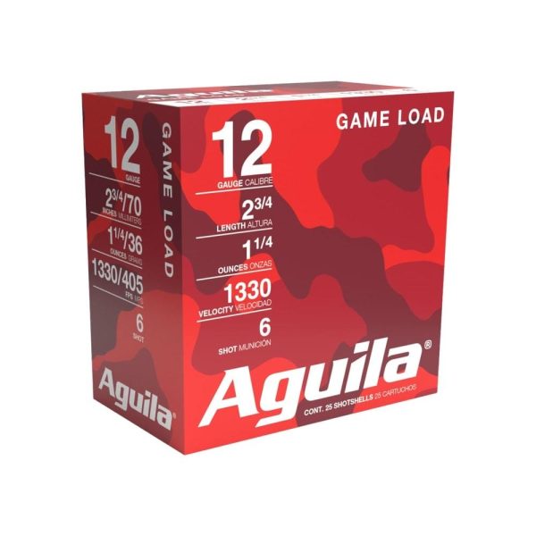 Aguila high velocity field shotshells 12 ga 2-3/4" 1-1/4oz 1330 fps #6 25/ct