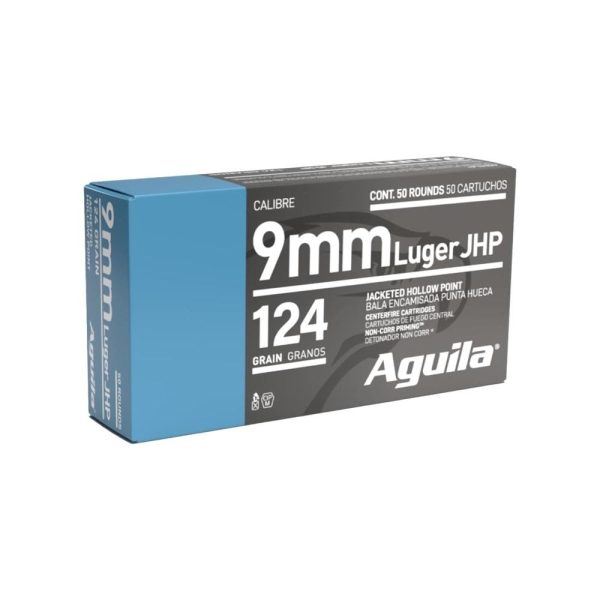 Aguila handgun ammunition 9mm luger 124 gr jhp 1130 fps 50/ct