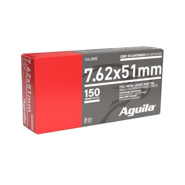 Aguila rifle ammunition 7. 62x51mm 150 gr fmjbt 2750 fps 20/ct