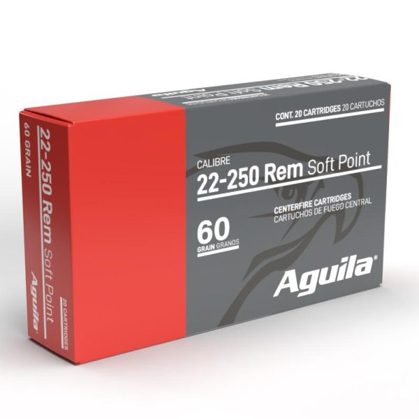 Aguila rifle ammunition 22-250 rem 60gr sp 3240 fps 20/ct