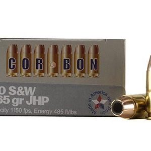 Corbon self-defense jhp handgun ammunition. 40 s&w 165 gr jhp 1150 fps 20/box