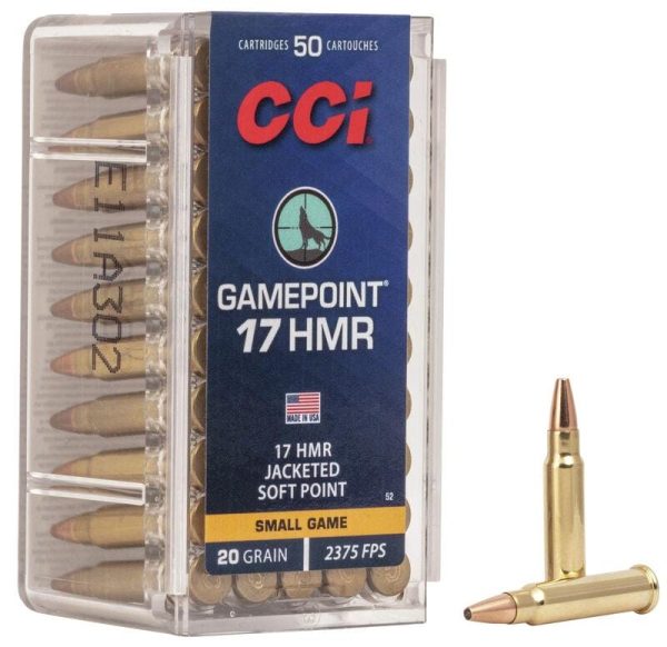 Cci. 17 hmr gamepoint rimfire ammunition. 17 hmr 20 gr jsp 2375 fps 50/ct