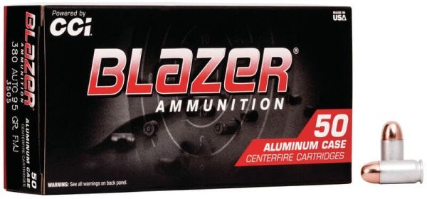 Cci blazer aluminum handgun ammunition. 380 acp 95 gr fmj 945 fps 50/box