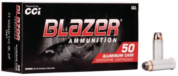 Cci blazer aluminum handgun ammunition. 44 mag 240 gr jhp 1200 fps 50/ct