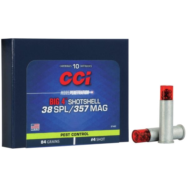 Cci big 4 handgun shotshell ammunition. 38 spl/. 357 mag #4 shot 1000 fps 10/ct