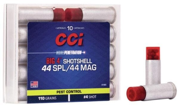 Cci big 4 handgun shotshell ammunition. 44 spl/mag #4 1000 fps 10/ct