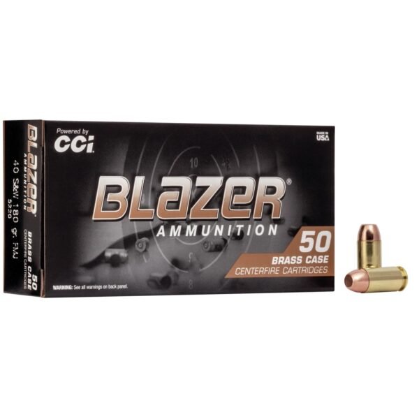 Cci blazer brass handgun ammunition. 40 s&w 180 gr fmj 985 fps 50/ct