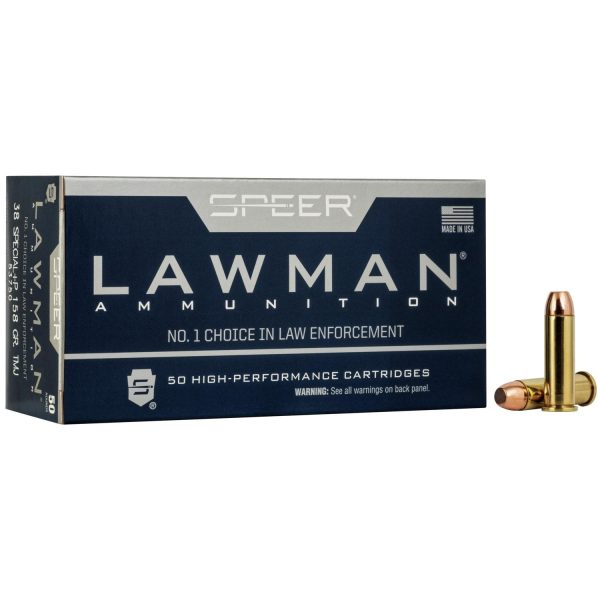 Speer lawman handgun ammunition. 38 spl (+p) 158 gr tmj 900 fps 50/box