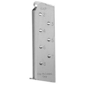 Chip mccormick shooting star m1911 magazine w pad. 45 acp stainless steel 8/rd
