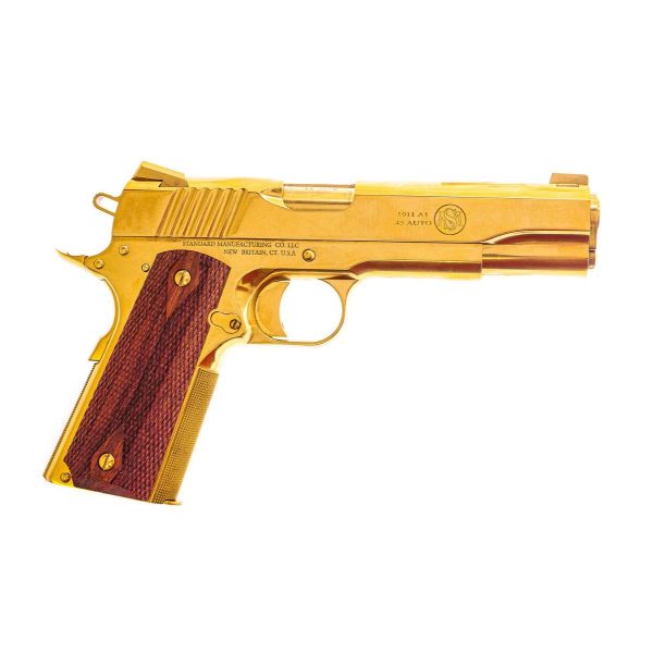 Standard manufacturing standard 1911 handgun. 45 acp 7rd magazine 5" barrel tin gold