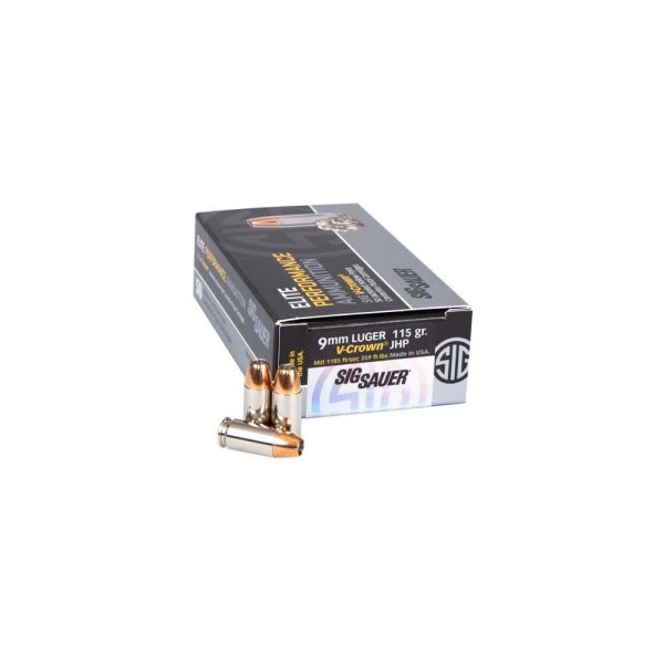 Sig sauer elite v crown handgun ammunition 9mm luger 115 gr jhp 1185 fps 50/ct