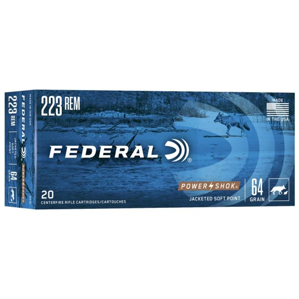 Federal power-shok rifle ammunition. 223 rem 64 gr sp 3050 fps - 20/box