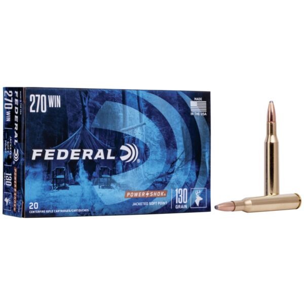 Federal power-shok rifle ammunition. 270 win 130 gr rnsp 3060 fps - 20/box