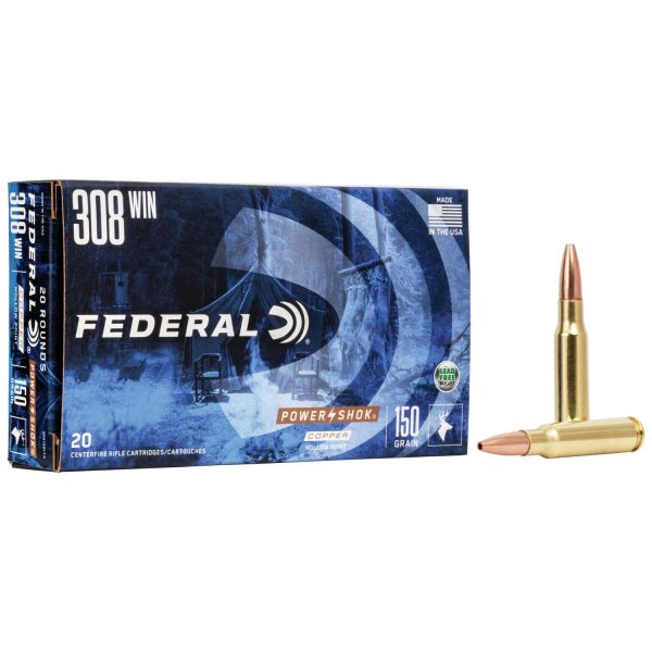 Federal copper power-shok rifle ammunition. 308 win 150 gr chp 2820 fps 20/ct