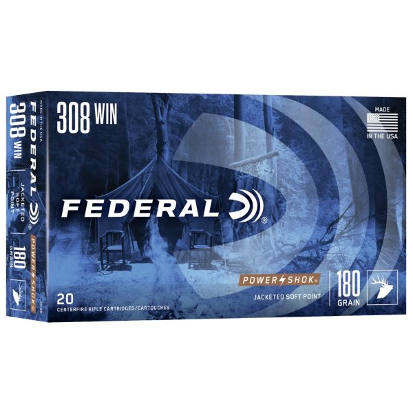 Federal power-shok rifle ammunition. 308 win 180 gr sp 2570 fps - 20/box