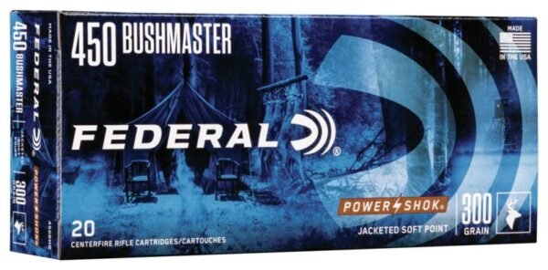 Federal power-shok rifle ammunition. 450 bushmaster 300 gr jhp 1900 fps 20/ct