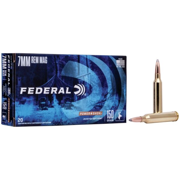 Federal power-shok rifle ammunition 7mm rem mag 150 gr sp 3110 fps - 20/box