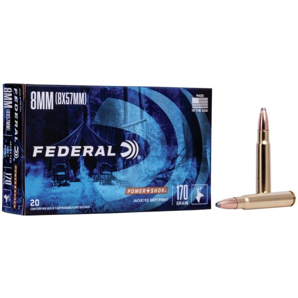 Federal power-shok rifle ammunition 8x57mm 170 gr sp 2250 fps - 20/box