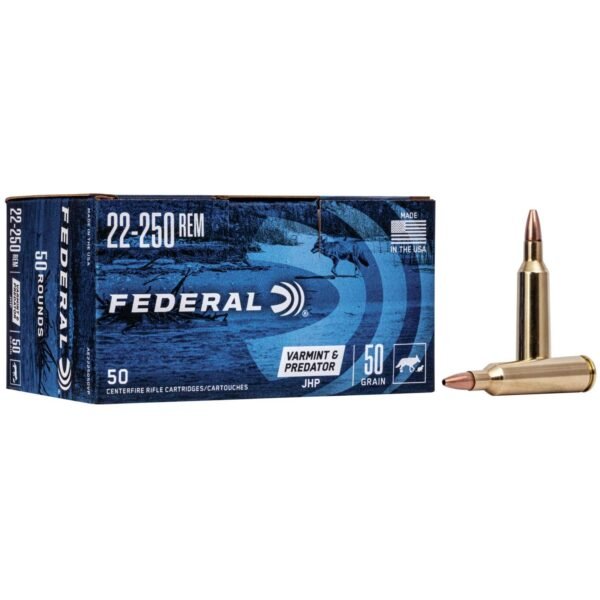 Federal american eagle varmint & predator rifle ammunition 22-250 rem. 50 gr jhp 3850 fps 50/ct