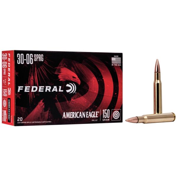 Federal american eagle rifle ammunition. 30-06 sprg 150 gr fmjbt 2910 fps - 20/box