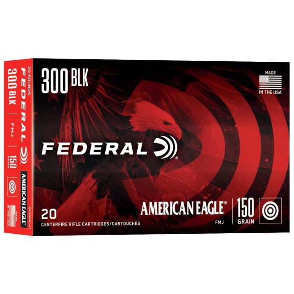 Federal american eagle rifle ammunition.. 300 aac blackout 150 gr fmj-bt 1900 fps 20/ct