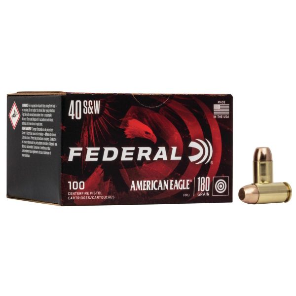 American eagle handgun ammunition. 40 s&w 180 gr. Fmj 1000 fps 100/ct