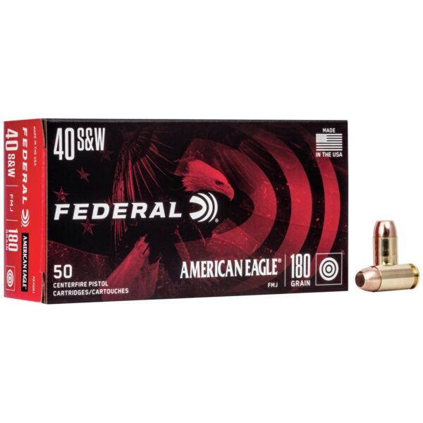 American eagle handgun ammunition. 40 s&w 180 gr fmj 1000 fps 50/ct