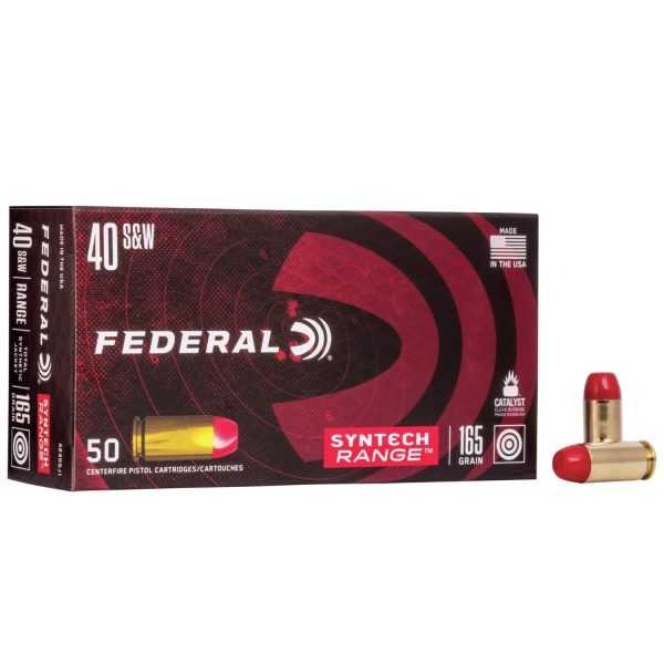 Federal american eagle syntech handgun ammuntion. 40 s&w 165 gr tsj 1050 fps 50/ct