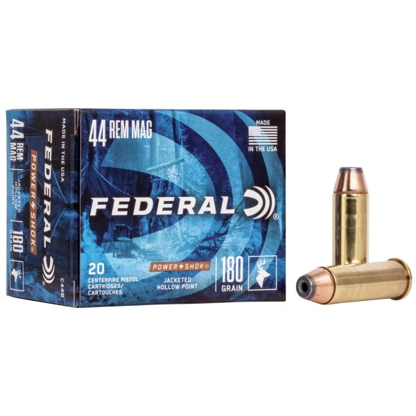 Federal power-shok handgun ammunition. 44 mag 180 gr jhp 1460 fps 20/box
