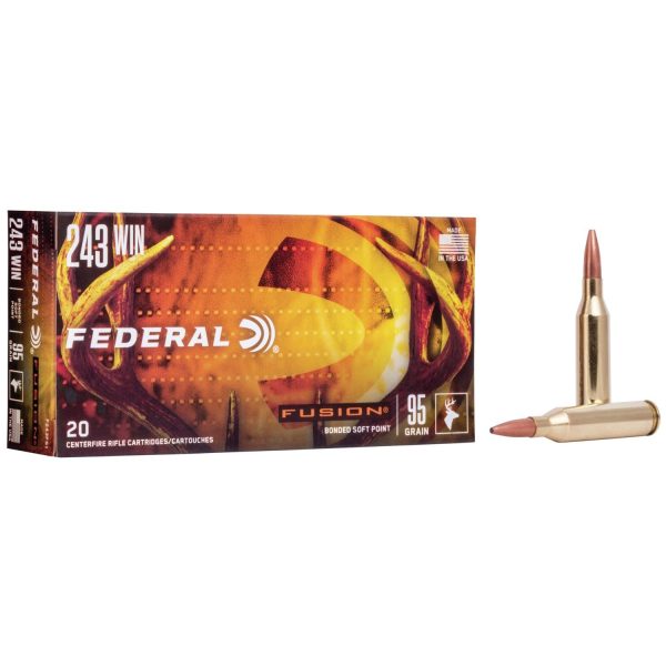 Federal fusion rifle ammunition. 243 win 95 gr btsp 2980 fps - 20/box