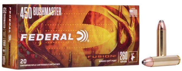 Federal fusion rifle ammunition. 450 bushmaster 260 gr sp 2200 fps 20/ct