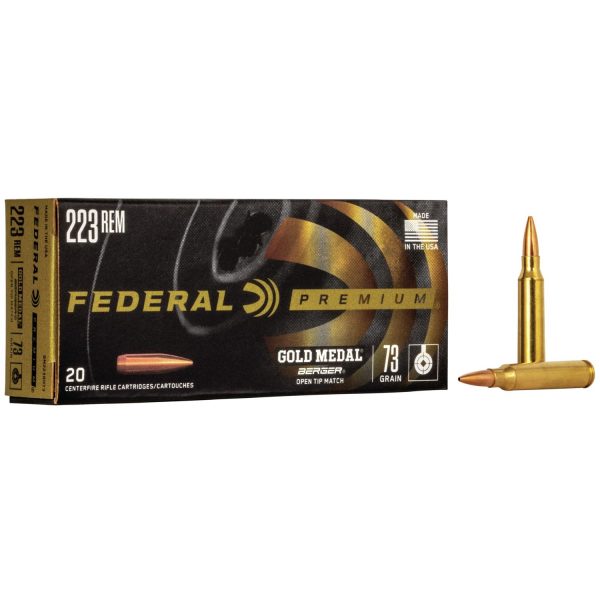 Federal gold medal berger hybrid rifle ammunition. 223 rem 73 gr bthp 2800 fps 20/ct