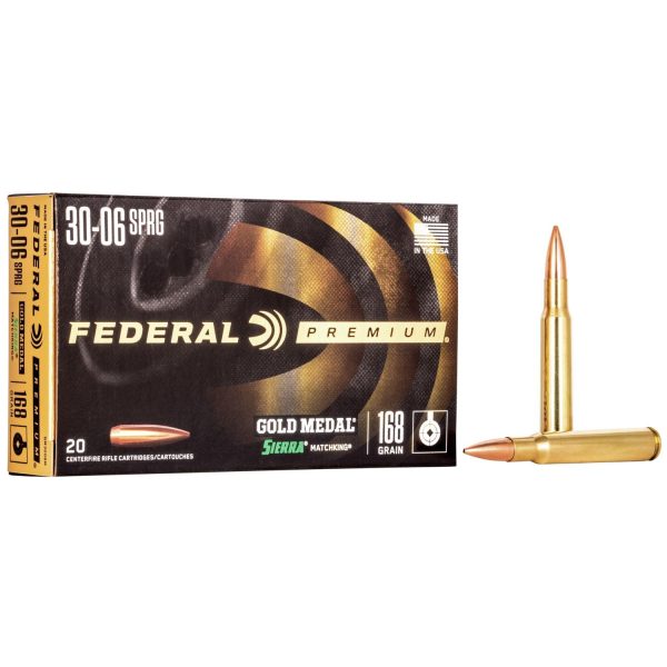Federal premium gold medal sierra matchking rifle ammunition. 30-06 sprg 168 gr bthp 2700 fps - 20/box