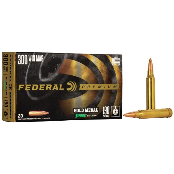 Federal premium gold medal sierra matchking rifle ammunition. 300 win mag 190 gr bthp 2900 fps - 20/box