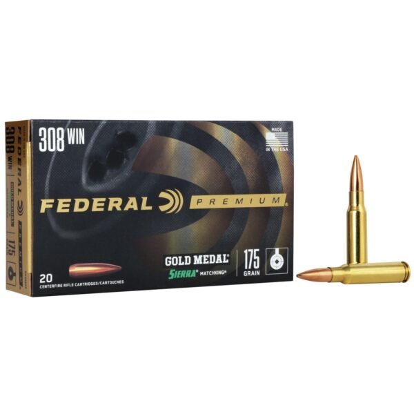 Federal premium gold medal sierra matchking rifle ammunition. 308 win 175 gr bthp 2600 fps - 20/box