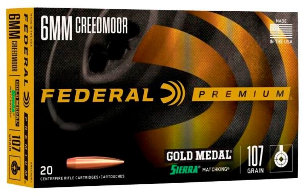 Federal gold medal berger hybrid rifle ammuntion 6mm creedmoor 109gr bthp 2975 fps 20/ct