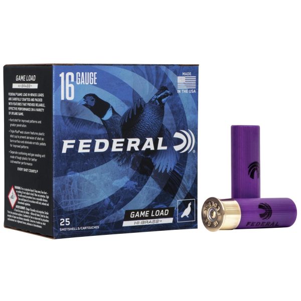 Federal game-shok hi-brass load shotshells 16ga 2-3/4" 1-1/8 oz 1295 fps #6 25/ct