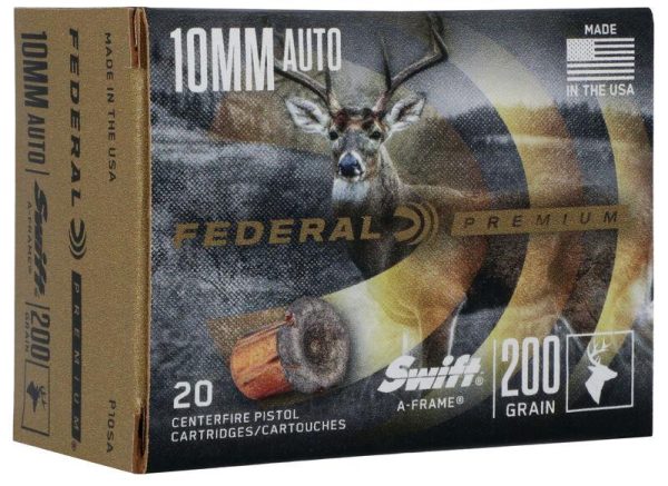Federal swift a-frame handgun ammunition 10mm auto 200gr jhp 1175 fps 20/ct