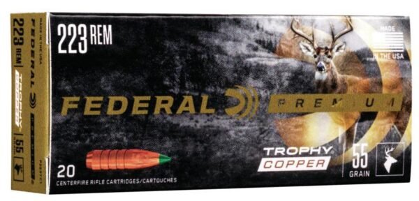 Federal premium vital-shok trophy copper rifle ammunition. 223 rem 55 gr poly tip 3240 fps 20/ct