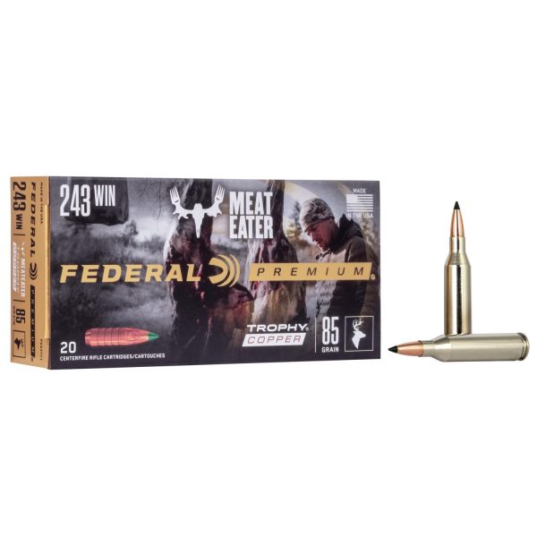 Federal premium trophy copper rifle ammunition. 243 win 85 gr tc 3200 fps 20/ct