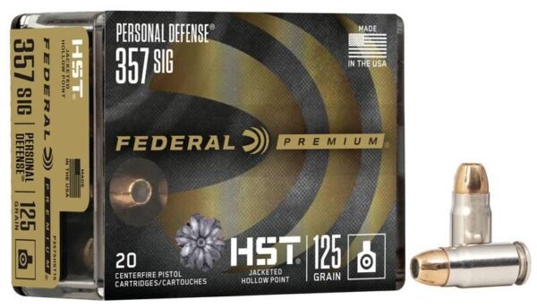 Federal personal defense hst handgun ammunition. 357 sig 125 gr jhp 1360 fps 20/ct