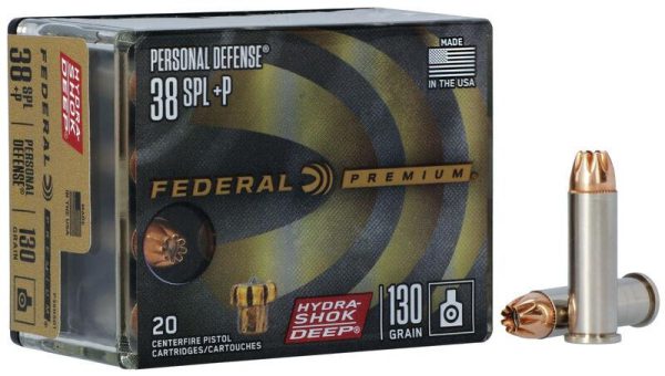 Federal personal defense hydra-shok deep. 38 spl +p 130gr jhp 900 fps 20/ct