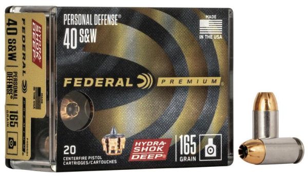 Federal personal defense hydra-shok deep handgun ammuniton. 40 s&w 165 gr hsd 1050 fps 20/ct