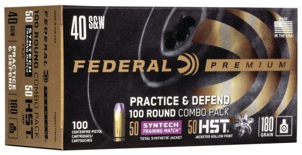 Federal practice & defend hst/syntech combo. 40 s&w 180 gr 1010 fps 100/ct