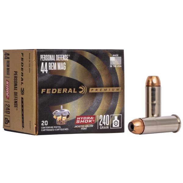 Federal premuim personal defense handgun ammunition. 44 mag 240 gr jhp 1210 fps 20/box