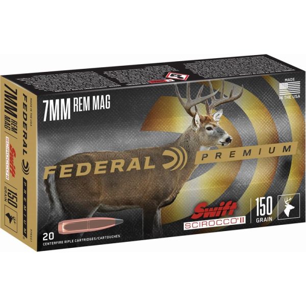 Federal swift scirocco ii rifle ammunition 7mm rem mag 150 gr poly tip 3050 fps 20/ct