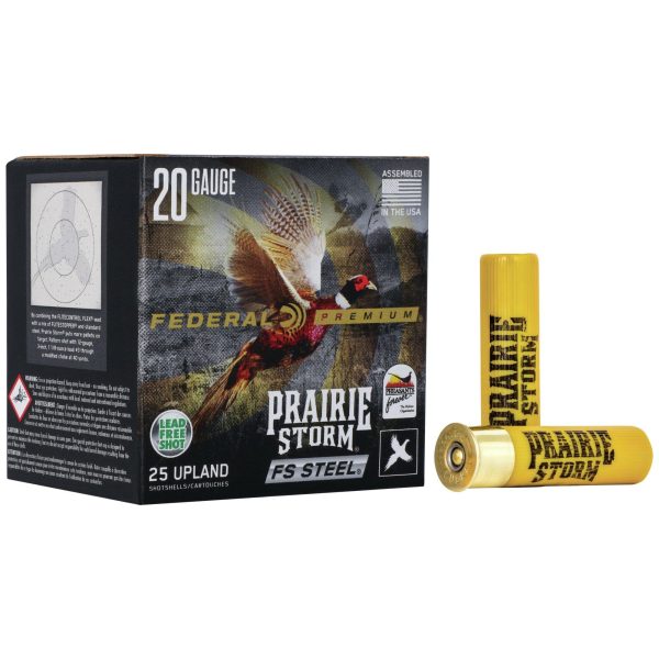 Federal prairie storm fs steel shotshells 20 ga 3" 7/8oz #4 1350 fps 25/ct